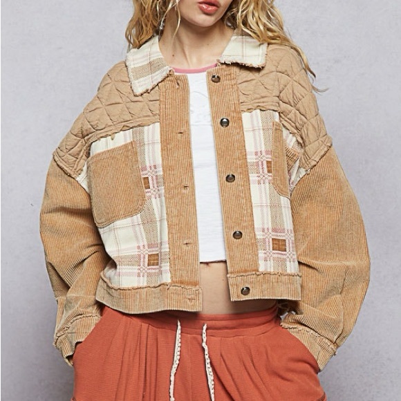 NWOT🤍POL Corduroy Jacquard Patchwork Jacket Small - Picture 2 of 9